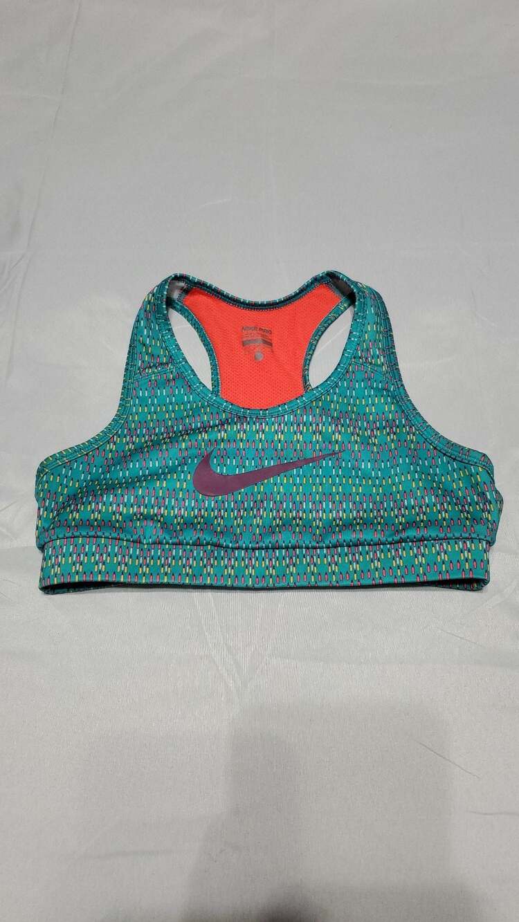 Nike Pro Classic Dri-FIT Racerback Sports Bra Teal Orange Pattern Size L